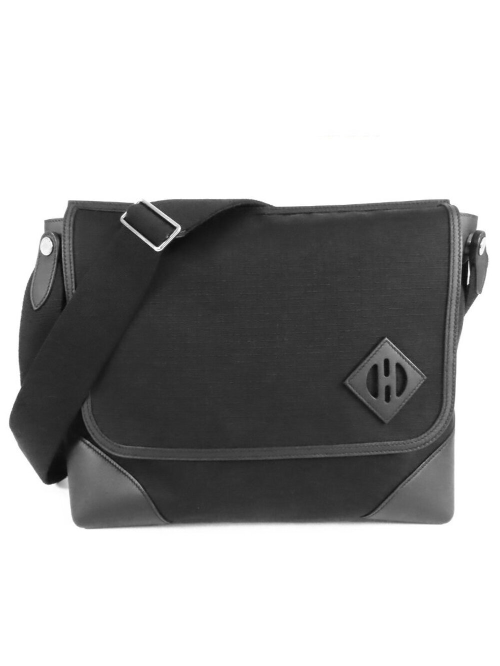 Hermes Messenger All Back Black Silver Swift Toile Bivouac Shoulder Bag